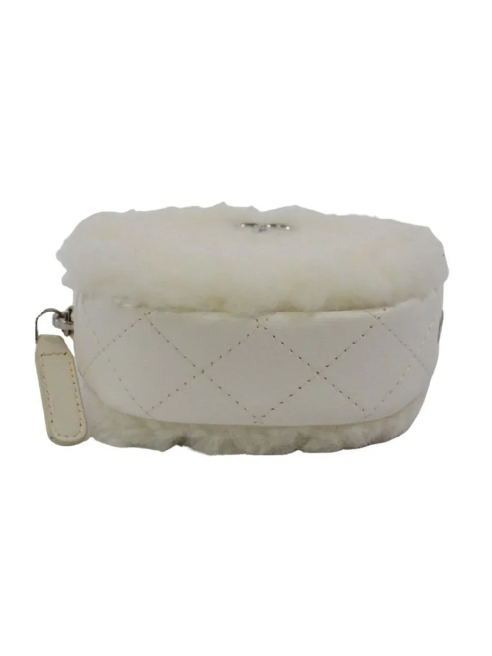 Chanel Coco Neige Ge Chain Pouch Fleece Leather White Shoulder Bag Silver